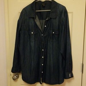 Dark wash denim button up shirt